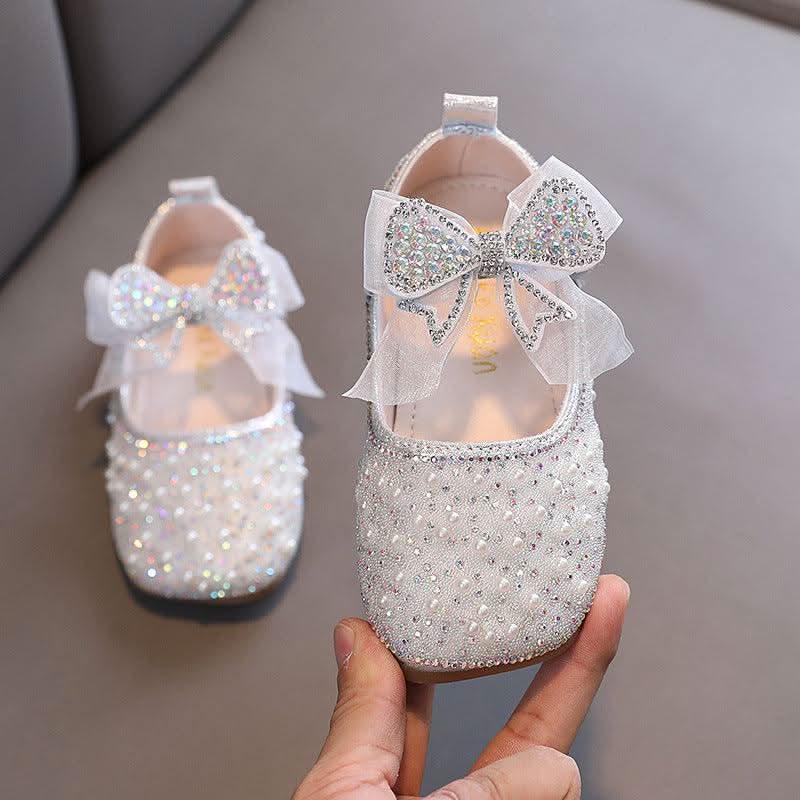 Girls pearl rhinestone bow Mary Jane flats - view 2