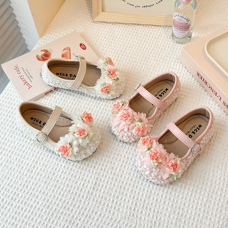 Girls floral embellished Mary Jane flats - view 1