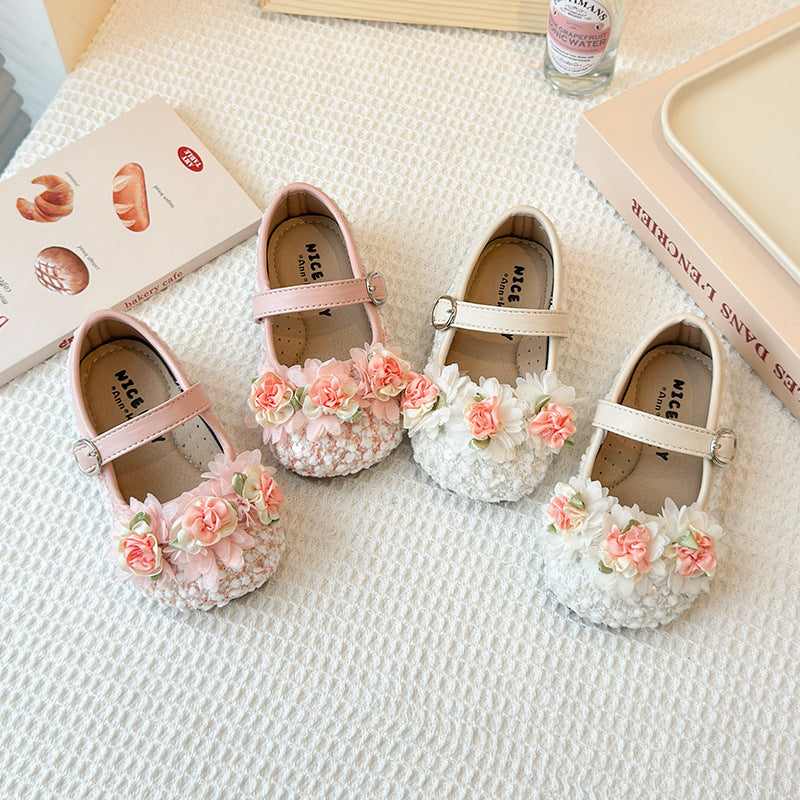 Girls floral embellished Mary Jane flats - view 2