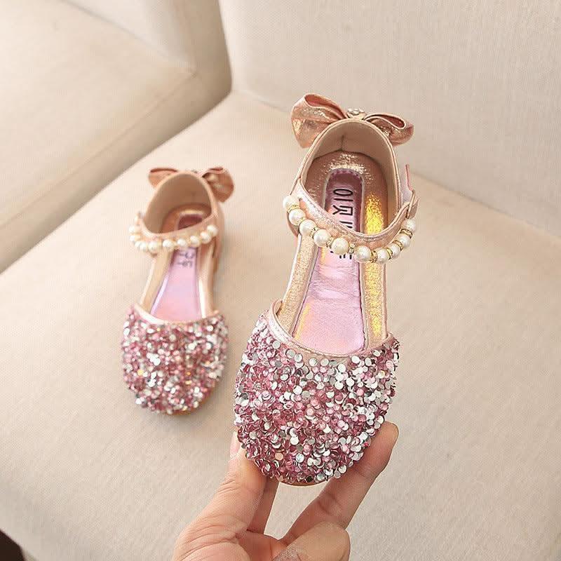 Girls glitter pearl bow ankle strap flats - view 6