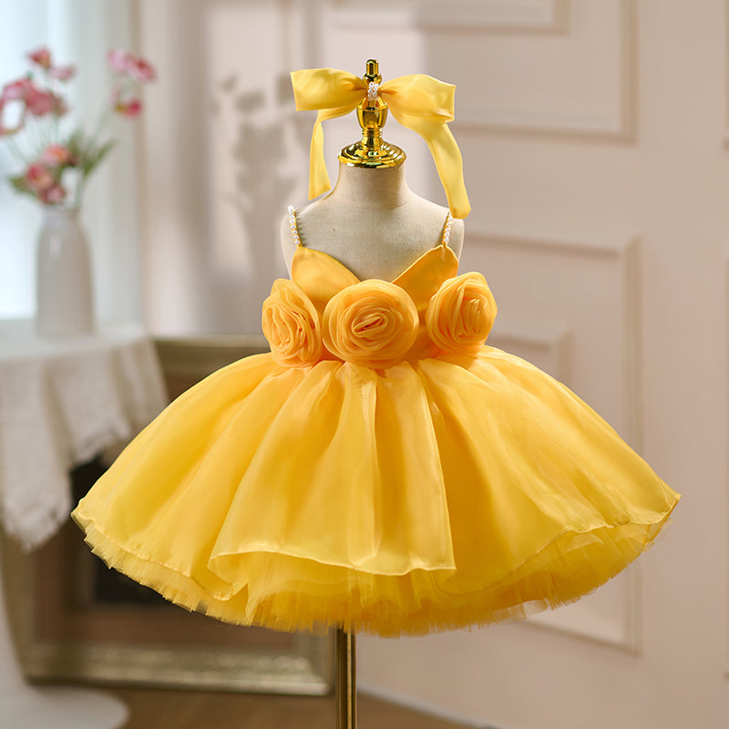 Summer Bright Birthday for Little Flower Girls Dress with 3D Flowers Tulle J429