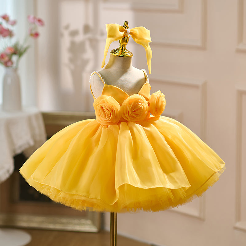 Summer Bright Birthday for Little Flower Girls Dress with 3D Flowers T – Jill Wish