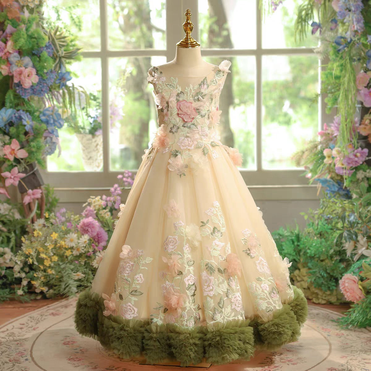 Luxury Flower Girl Dress Princess Kids Birthday Pageant Gown J601