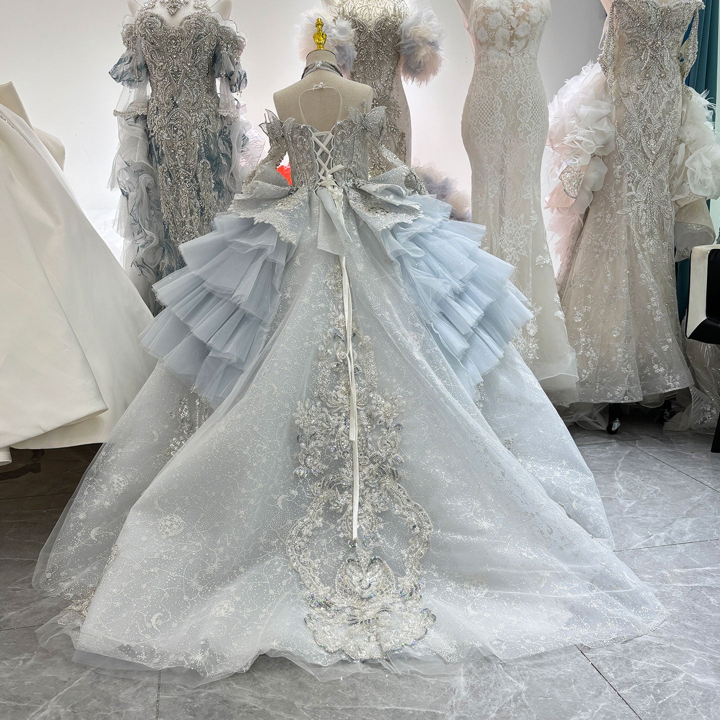 Luxury Blue Kids Wedding Dress Beaded Crystal Sequined J080 – Jill