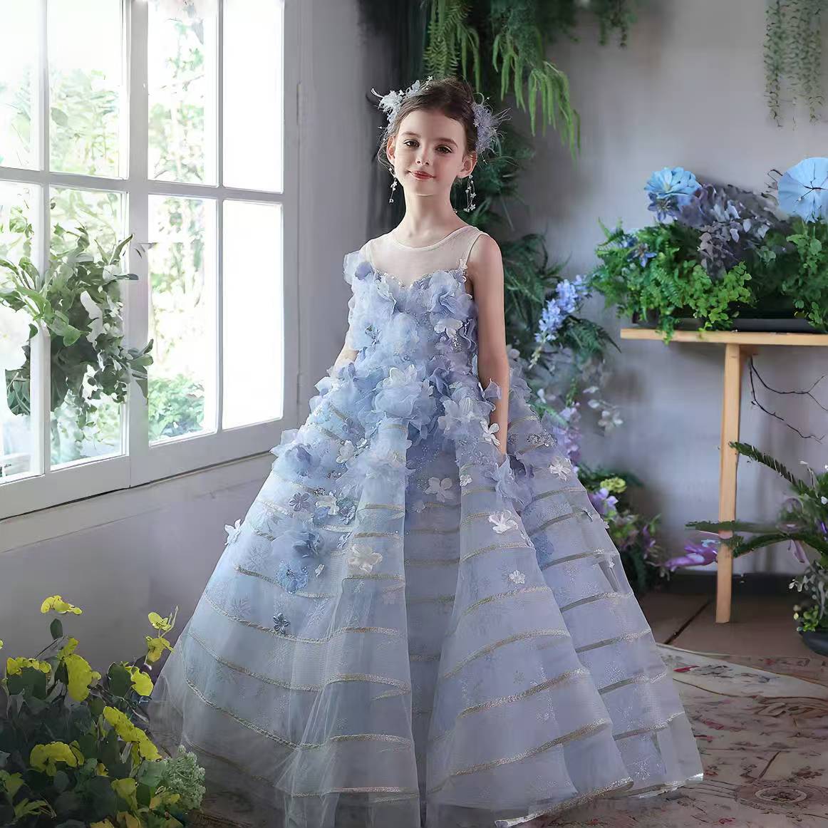 Princess Girl Dress Kids Flowes  Birthday Party Pageant Gown J160
