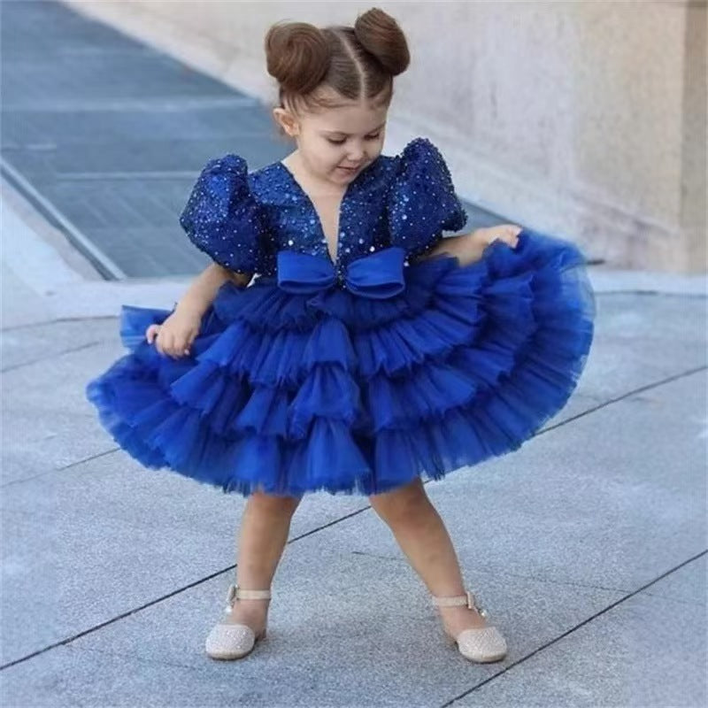 Blue Princess Girl Dress Kids Birthday Party Pageant Gown D174