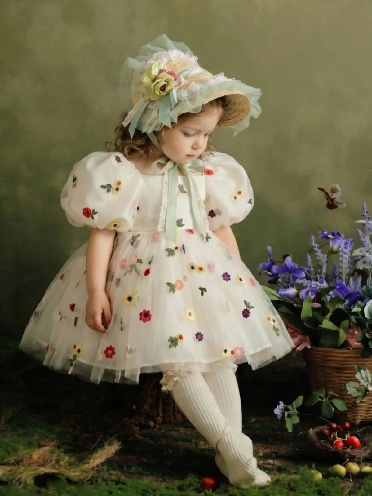 C006 Beige flower girl dress