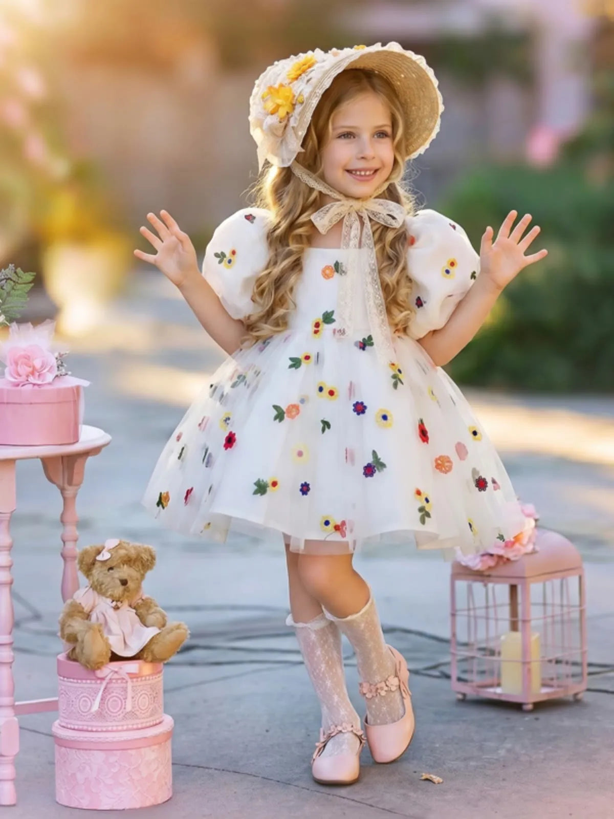 C006 Beige flower girl dress