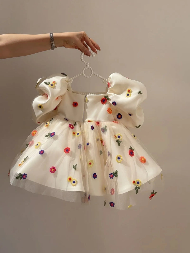 C006 Beige flower girl dress