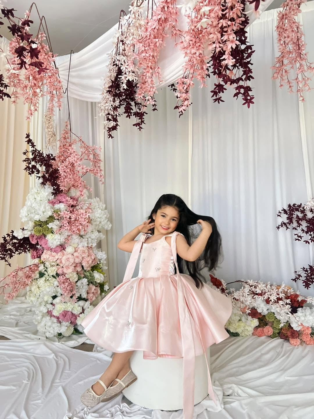 C013 Pink flower girl dress