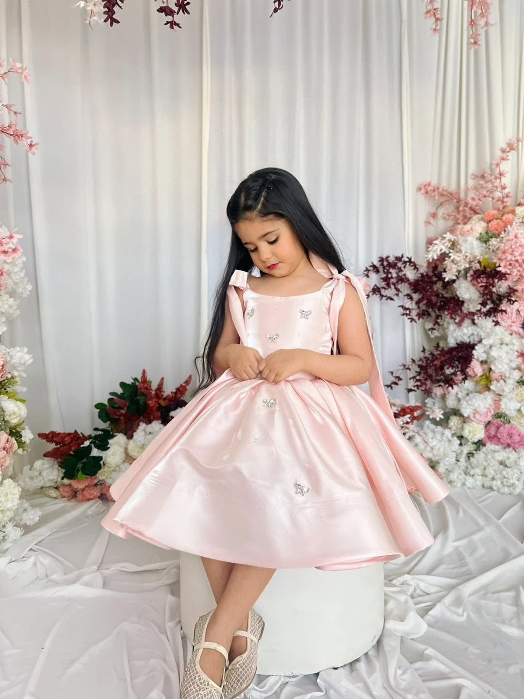 C013 Pink flower girl dress