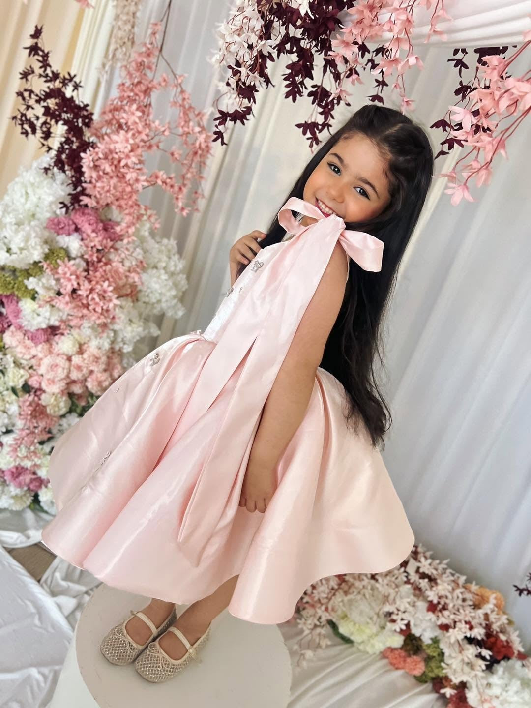 C013 Pink flower girl dress