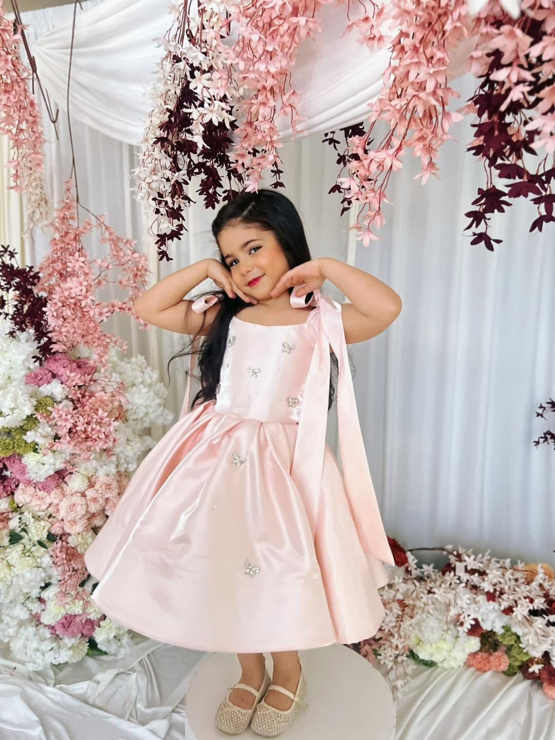 C013 Pink flower girl dress