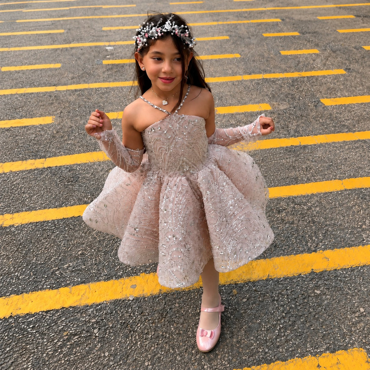 C014 Pink flower girl dress