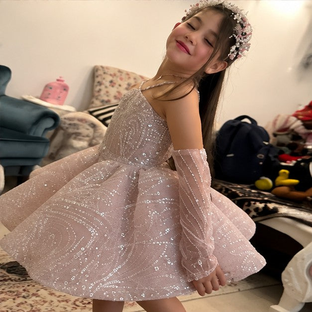 C014 Pink flower girl dress