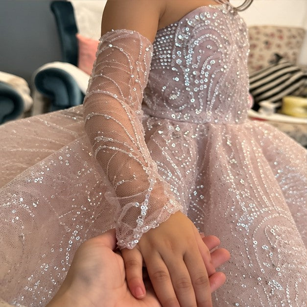 C014 Pink flower girl dress