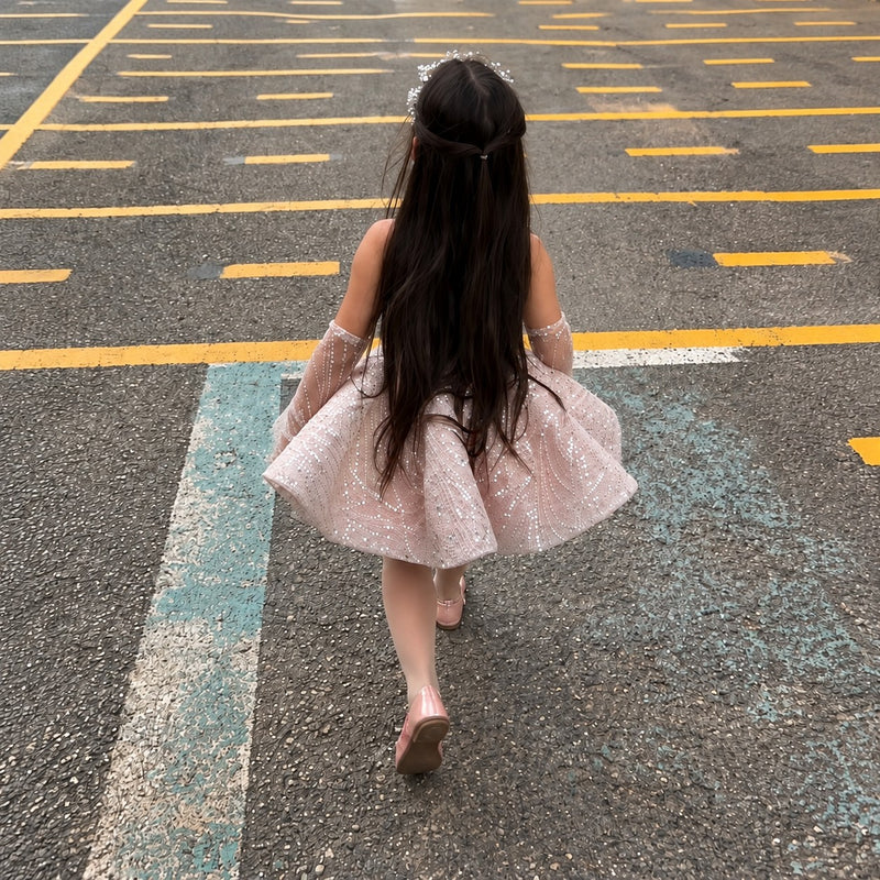 C014 Pink flower girl dress