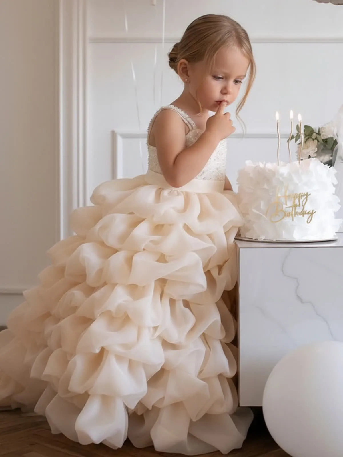 C303 Apricot flower girl dress
