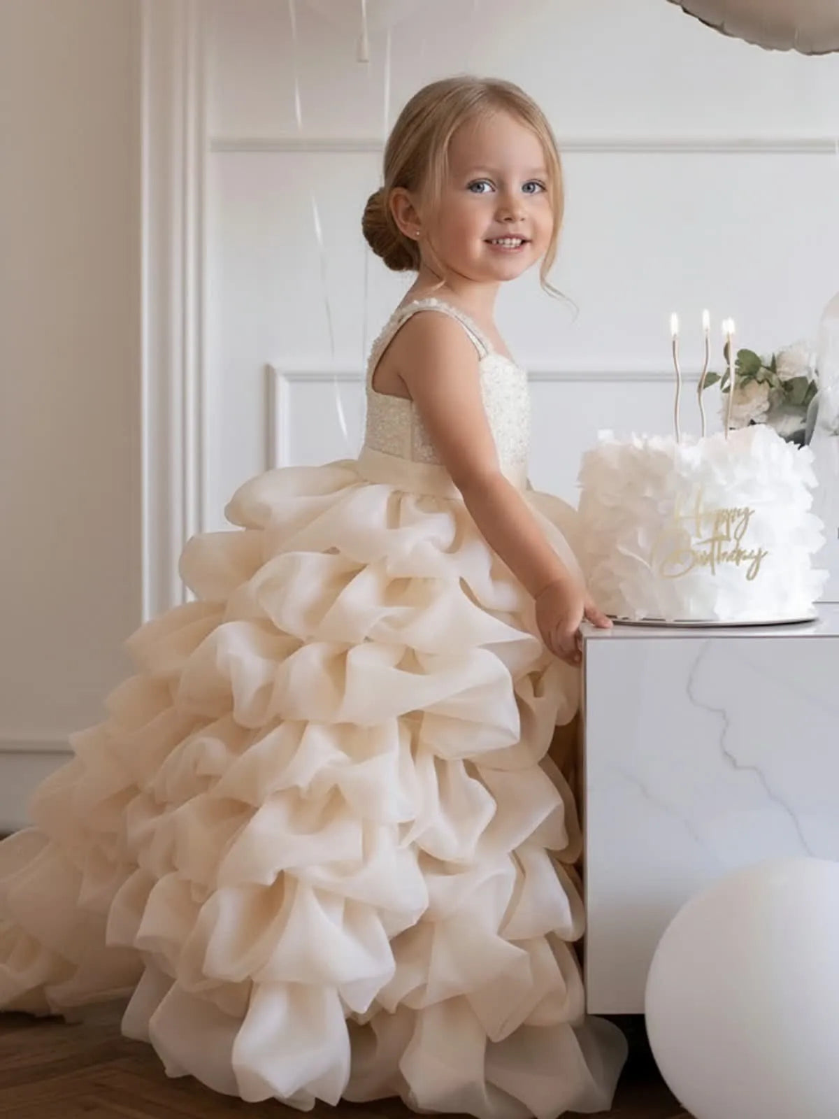 C303 Apricot flower girl dress