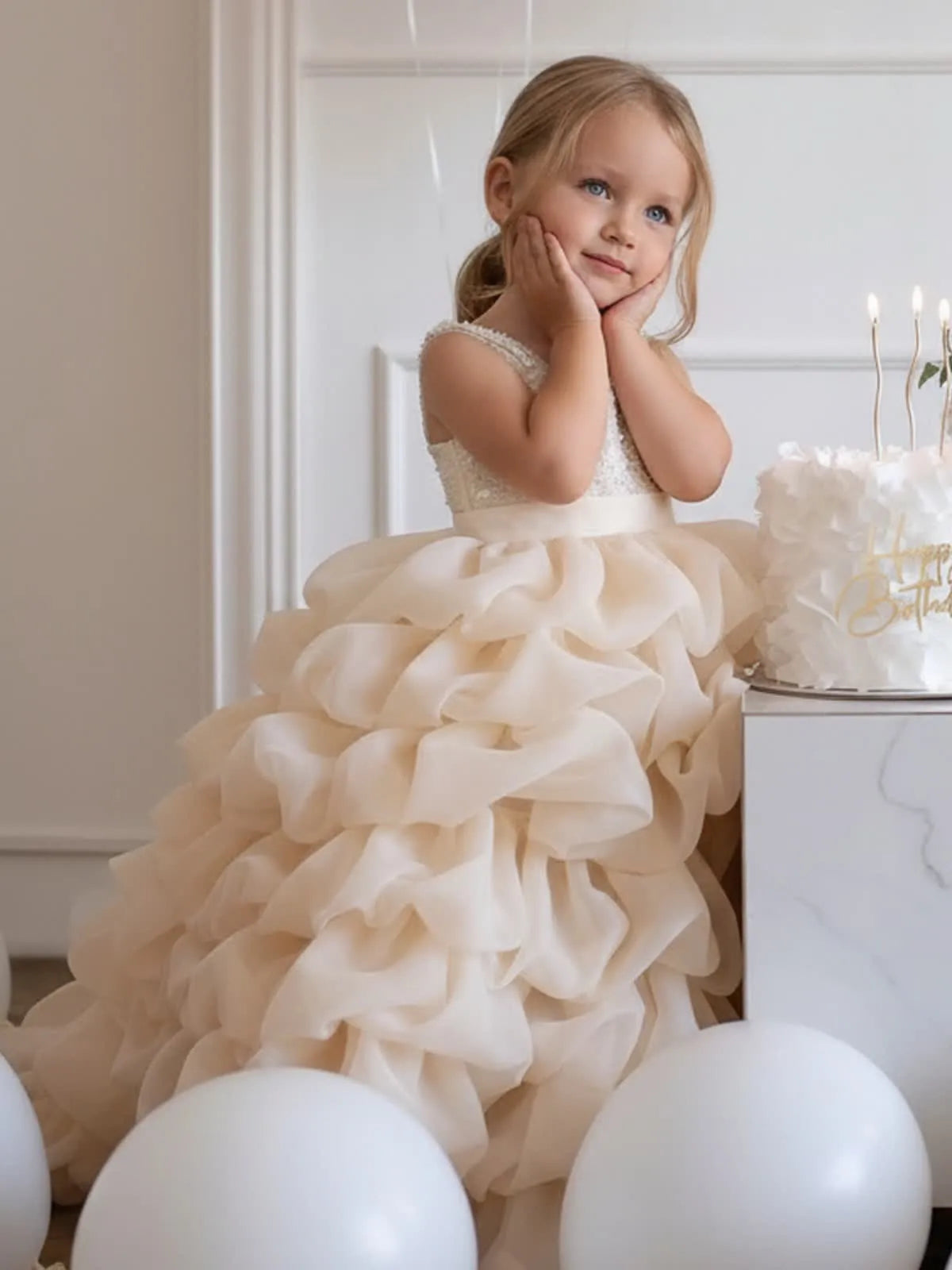 C303 Apricot flower girl dress