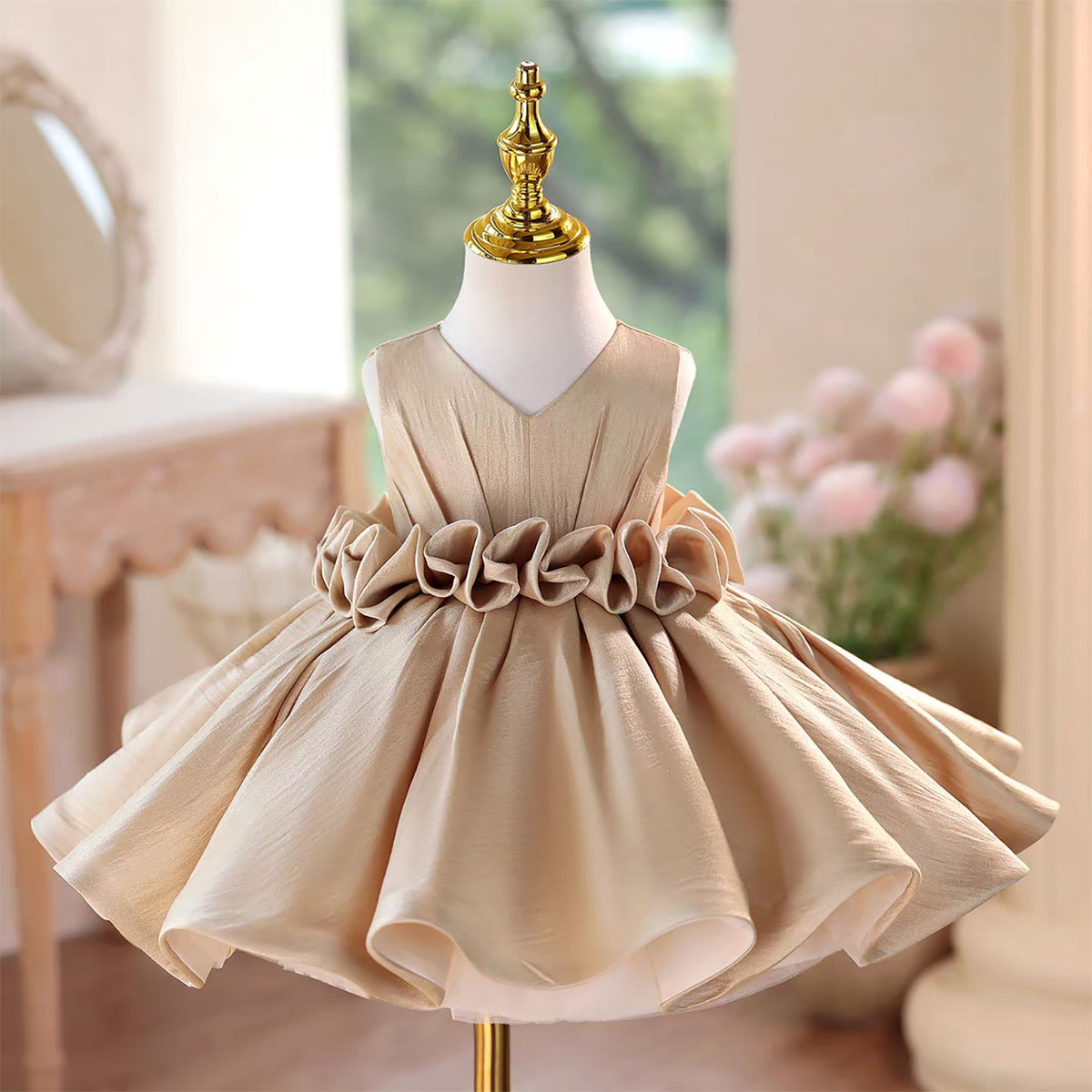 Satin Girl Princess Dress Toddler Kids 1st Birthday Party Gown J460A