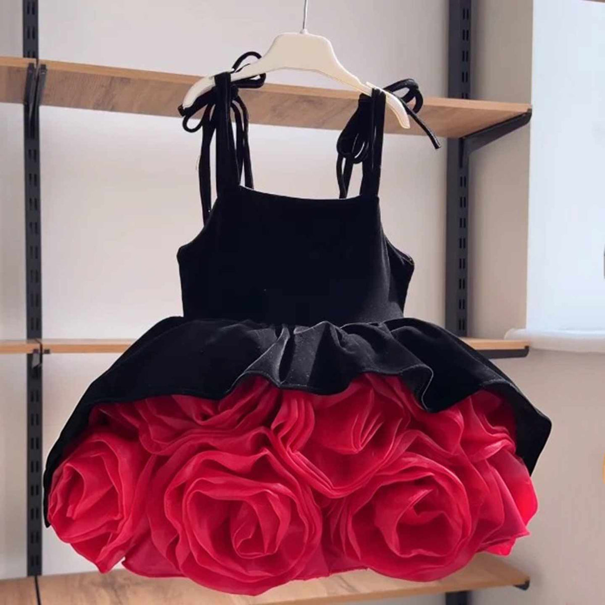 Black and red rose skirt flower girl dress D003 — view