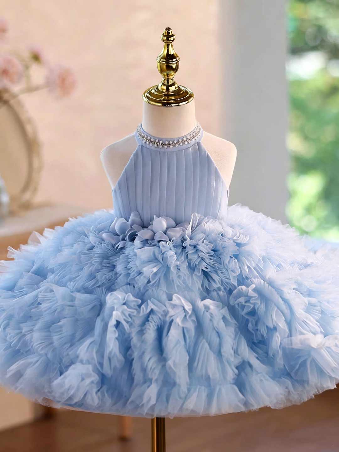 D010 ruffled tulle flower girl dress