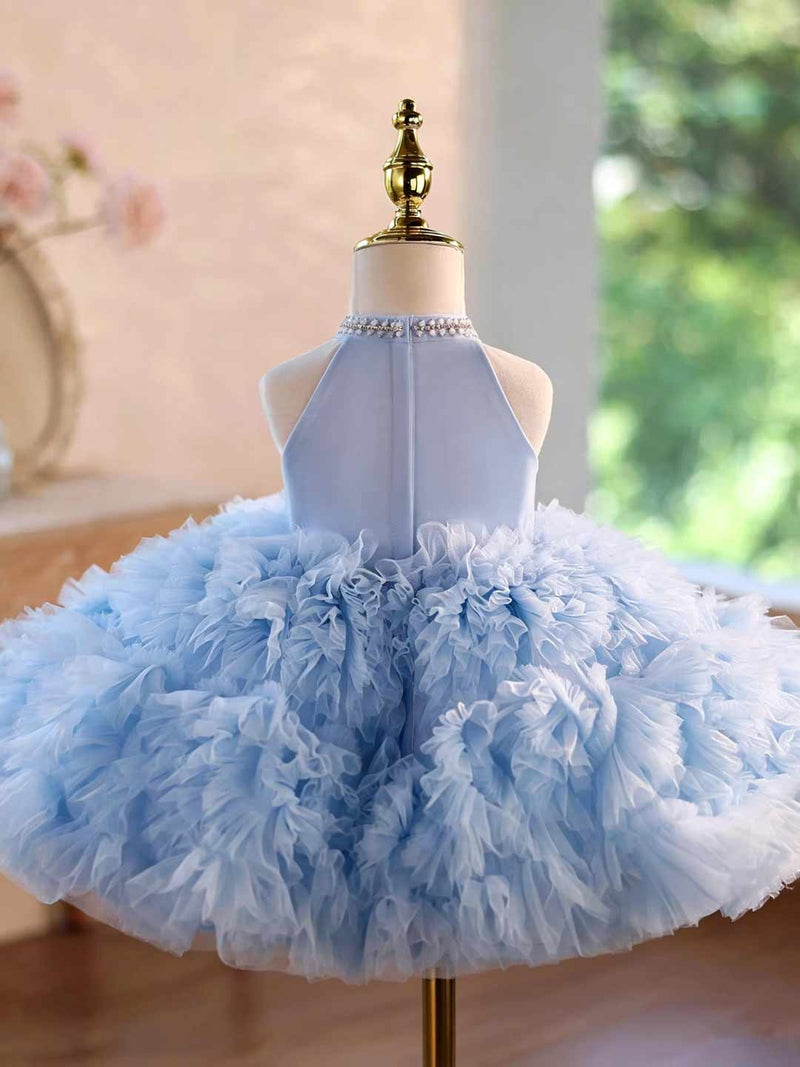 D010 ruffled tulle flower girl dress