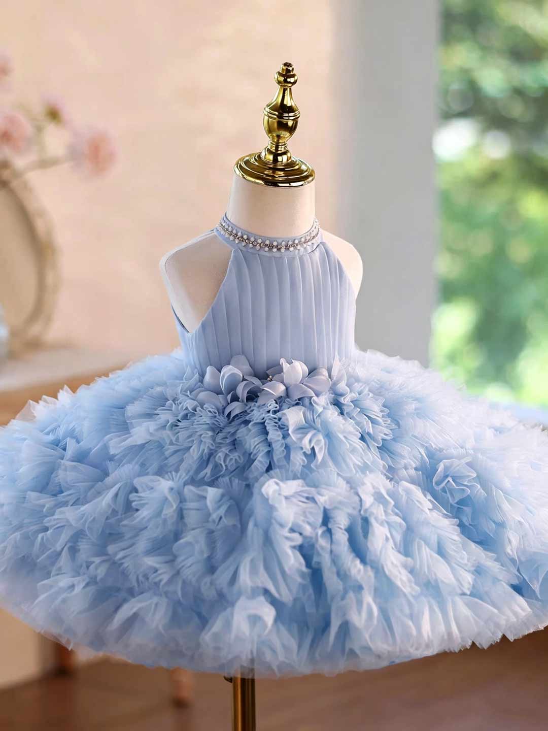 D010 ruffled tulle flower girl dress