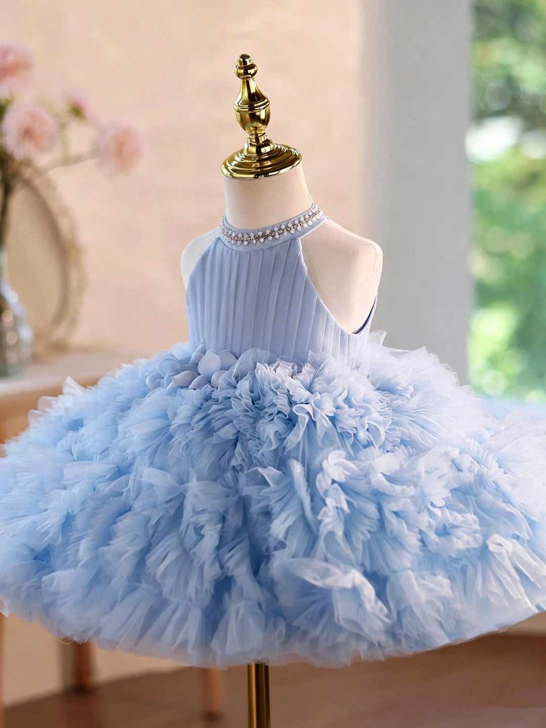 D010 ruffled tulle flower girl dress