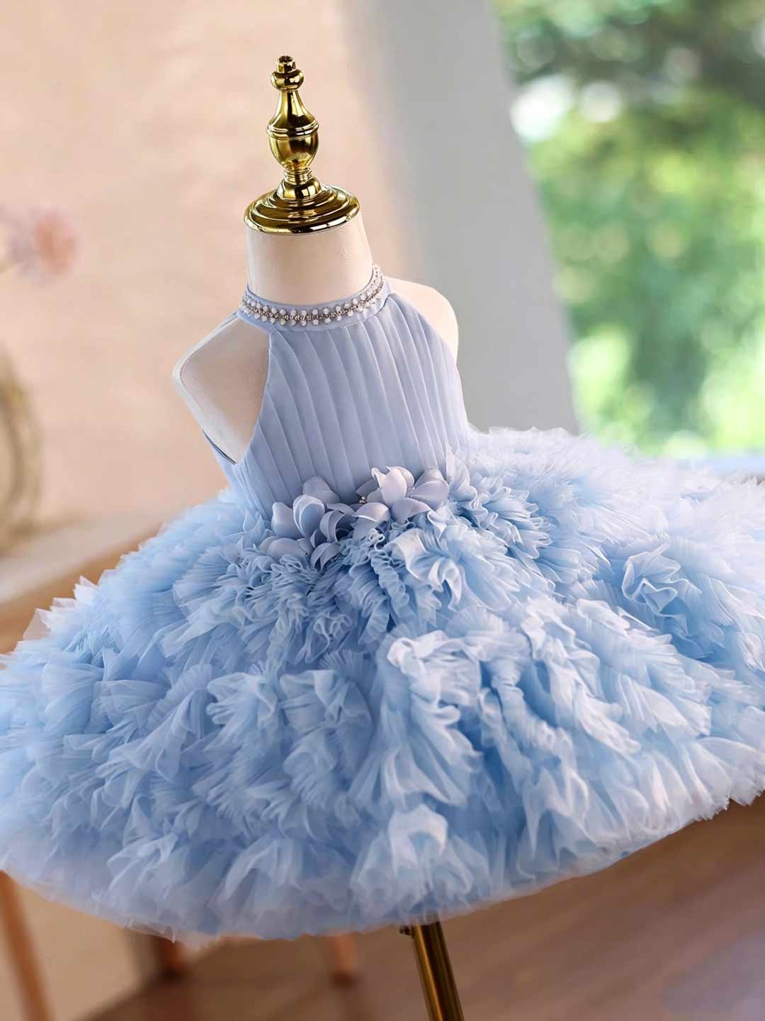 D010 ruffled tulle flower girl dress