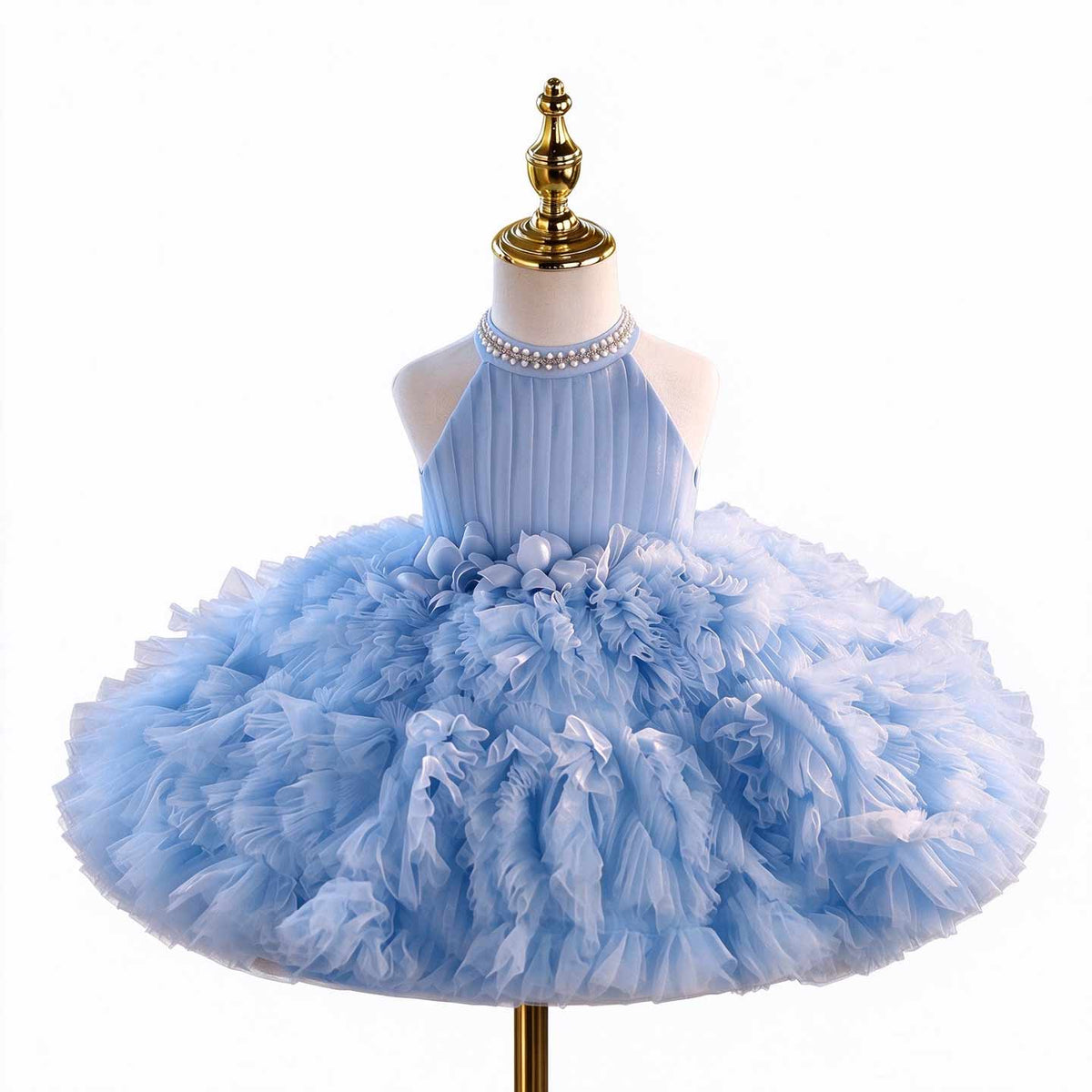 D010 ruffled tulle flower girl dress