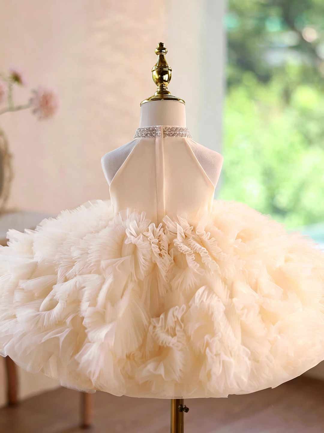 D010 ruffled tulle flower girl dress