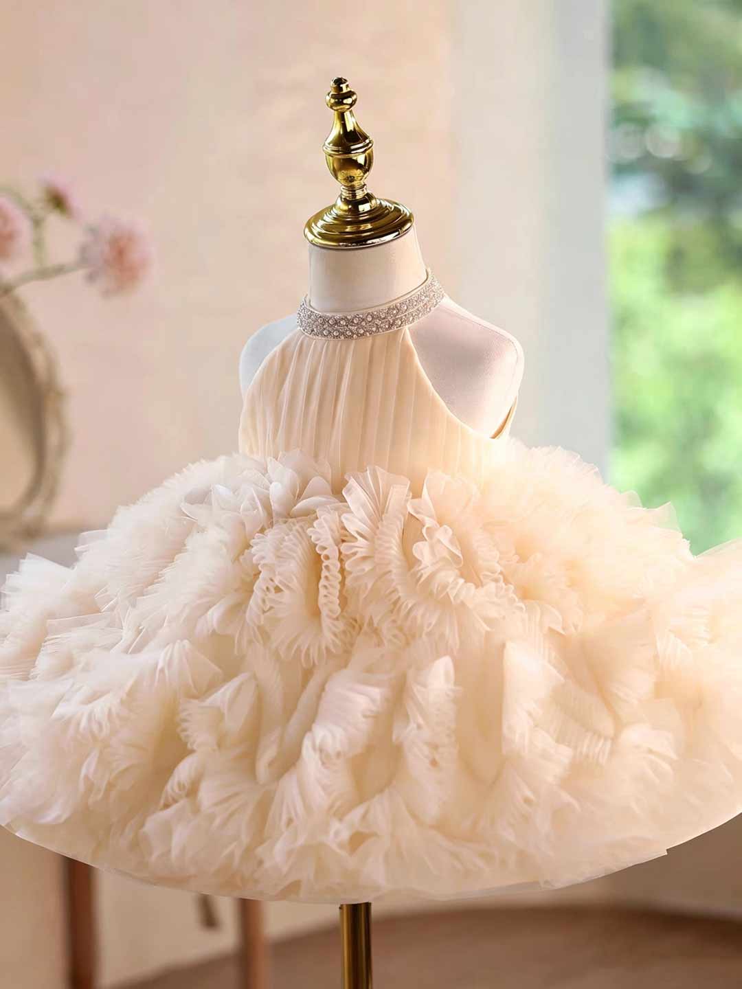 D010 ruffled tulle flower girl dress