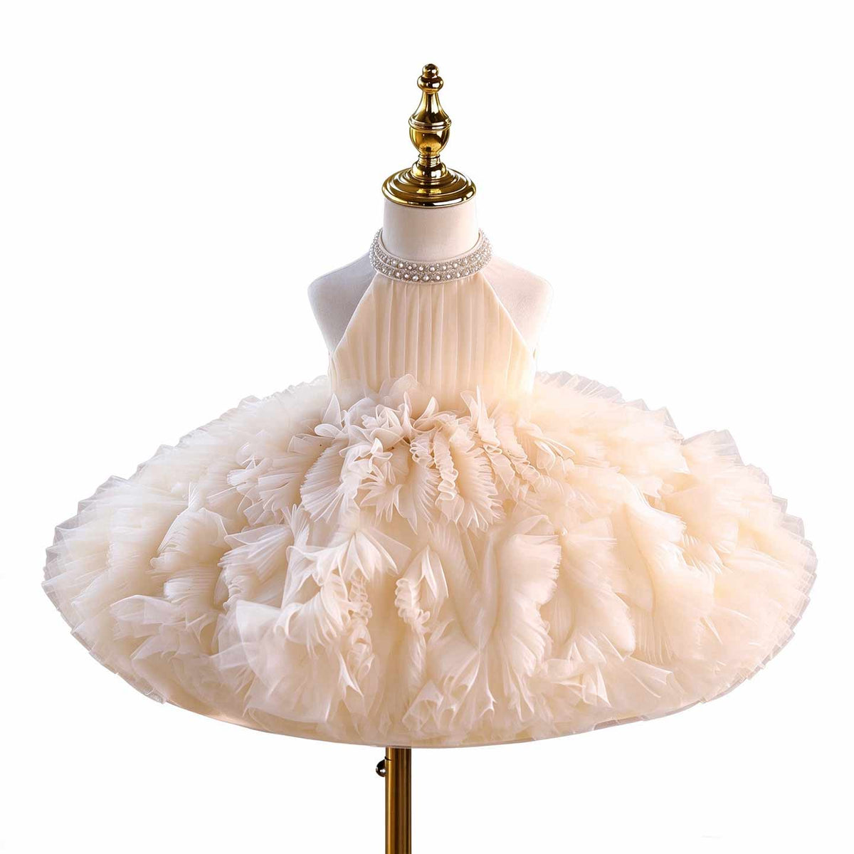 D010 ruffled tulle flower girl dress