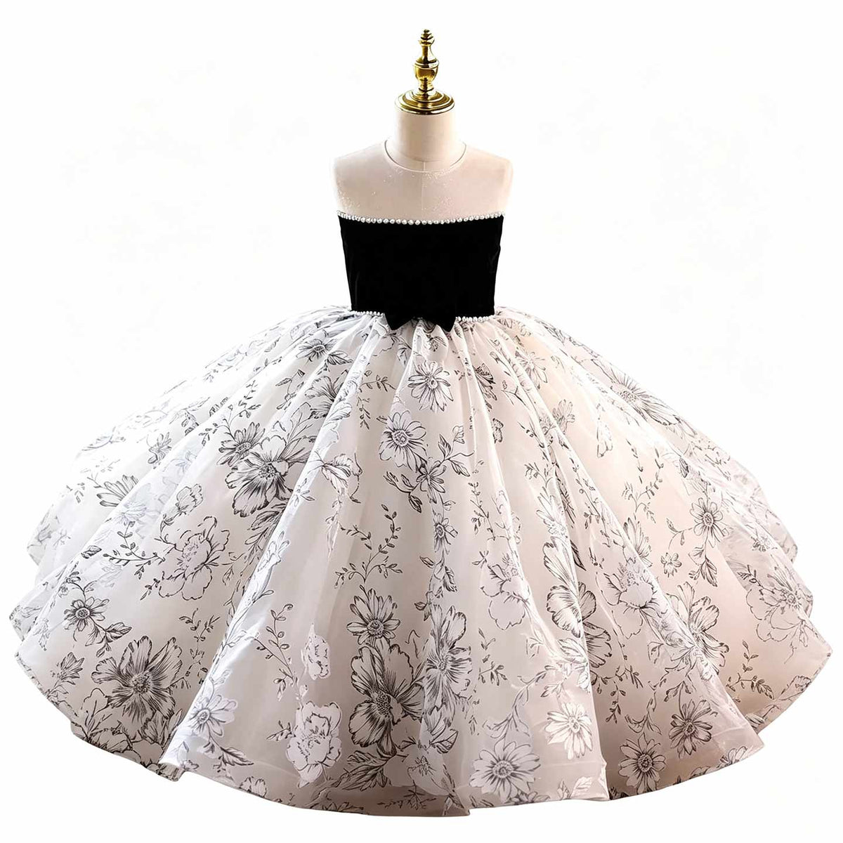 Black floral tulle flower girl ball gown D375 7