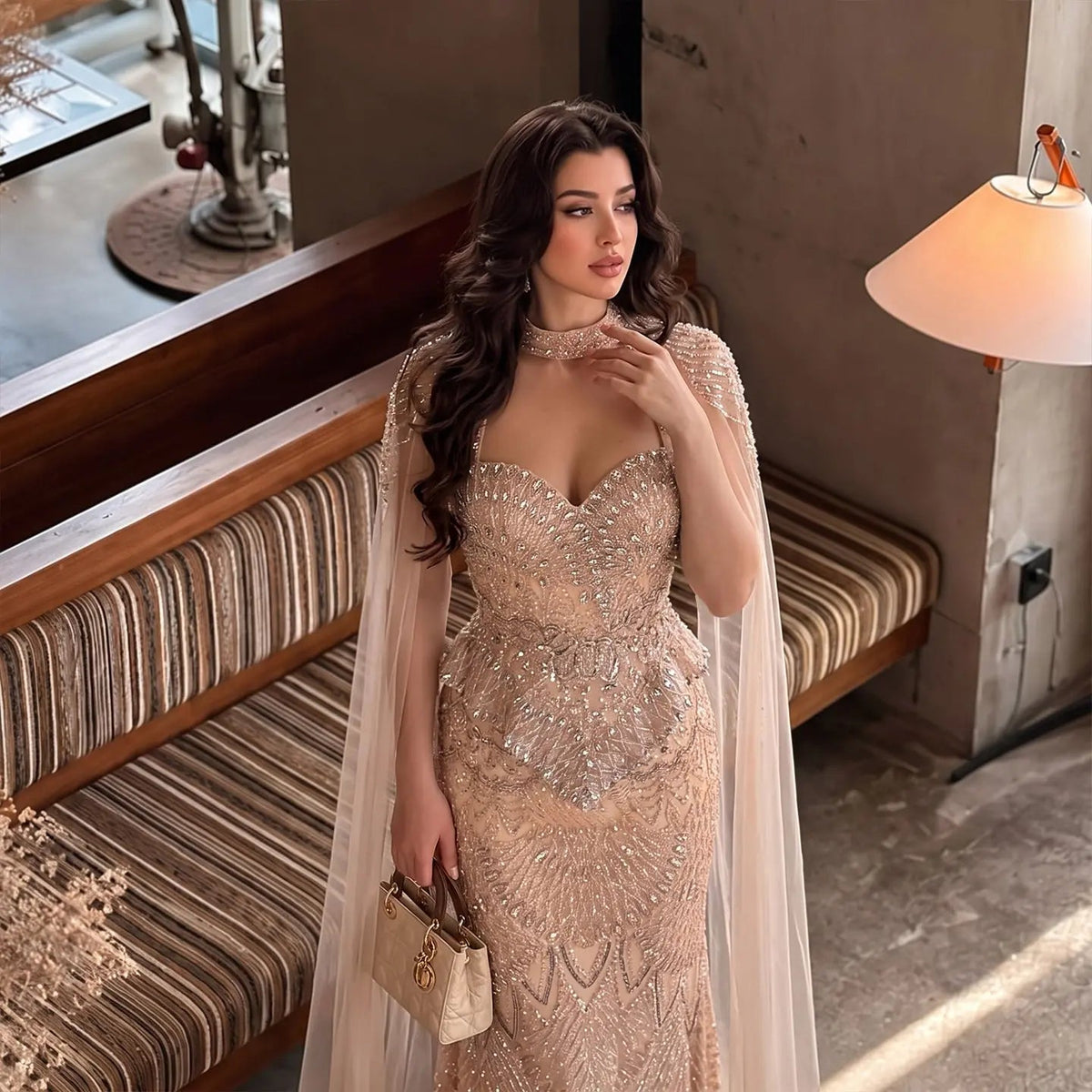 Stunning Champagne Mermaid Evening Dress with Geometric Art Deco Sequi – Jill Wish