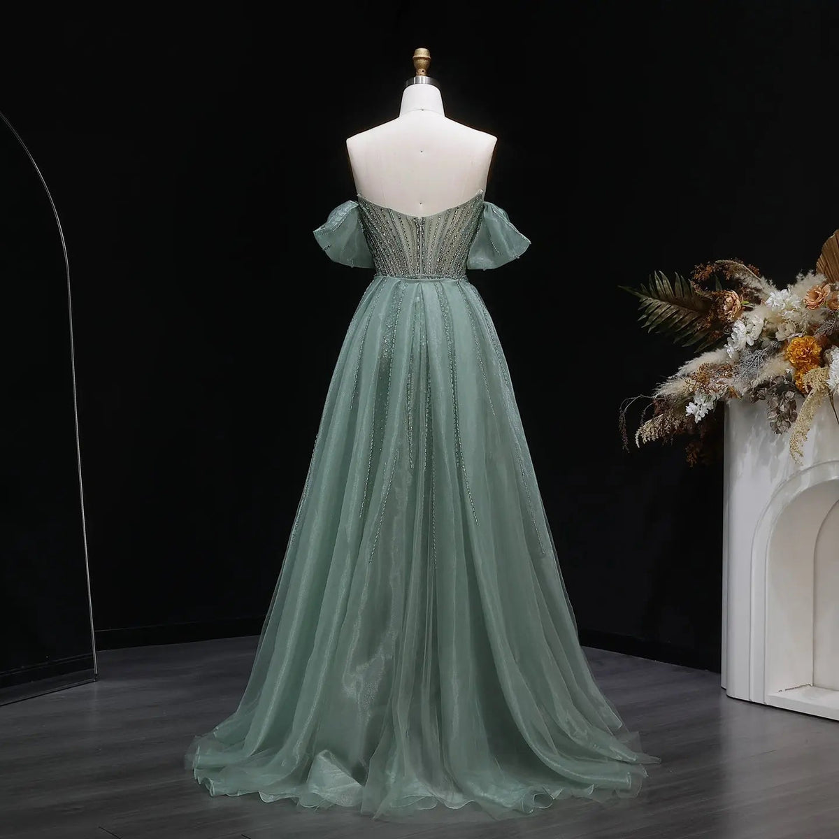 Luxury Green A-Line Evening Dress with Flutter Sleeves and Sparkly Bod Jill Wish Luxury Green A-Line Evening Dress with Flutter Sleeves and Sparkly Bod Jill Wish