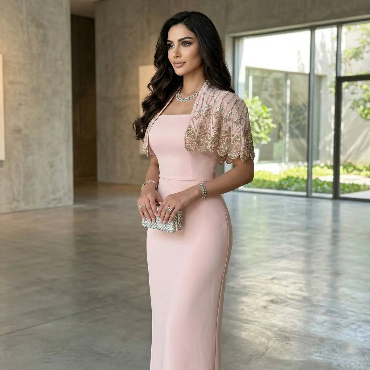 bolero jacket for evening dress Elegant Pink Evening Dress with Beaded Bolero Jacket SS302 – Jill Wish
