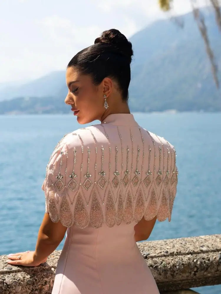 Elegant Pink Evening Dress with Beaded Bolero Jacket SS302 – Jill Wish Elegant Pink Evening Dress with Beaded Bolero Jacket SS302 – Jill Wish