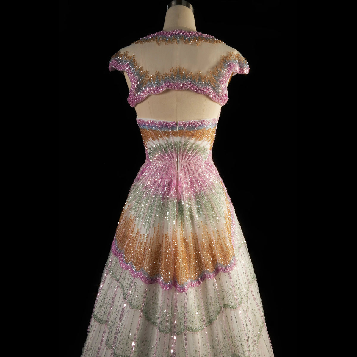 pastel sequin dress Luxury Pastel Tiered Sequin Evening Dress with Embellished Cap Sleeves – Jill Wish