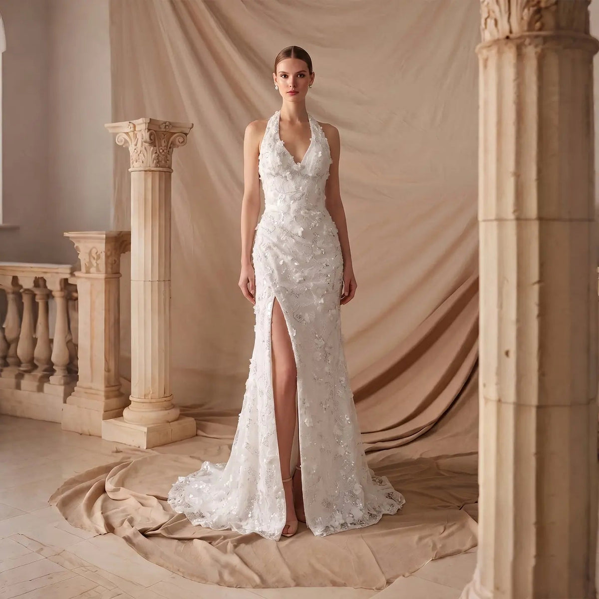 Elegant Mermaid Evening Dress with Floor-Length Skirt and Intricate Sparkle Embroidery SS603