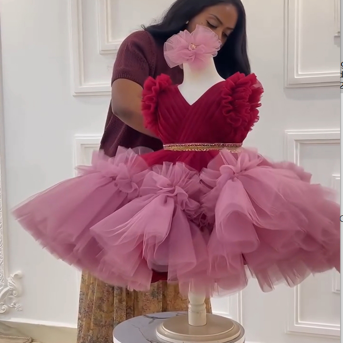 Burgundy Flower Girl Dress for Wedding Party – Puffy Tulle Princess Dress for Girls M013