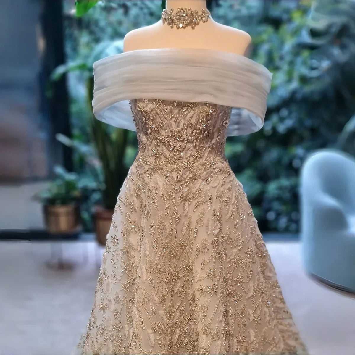 Glamorous Orange Beaded and Sequin Embroidered Evening Dress SS542