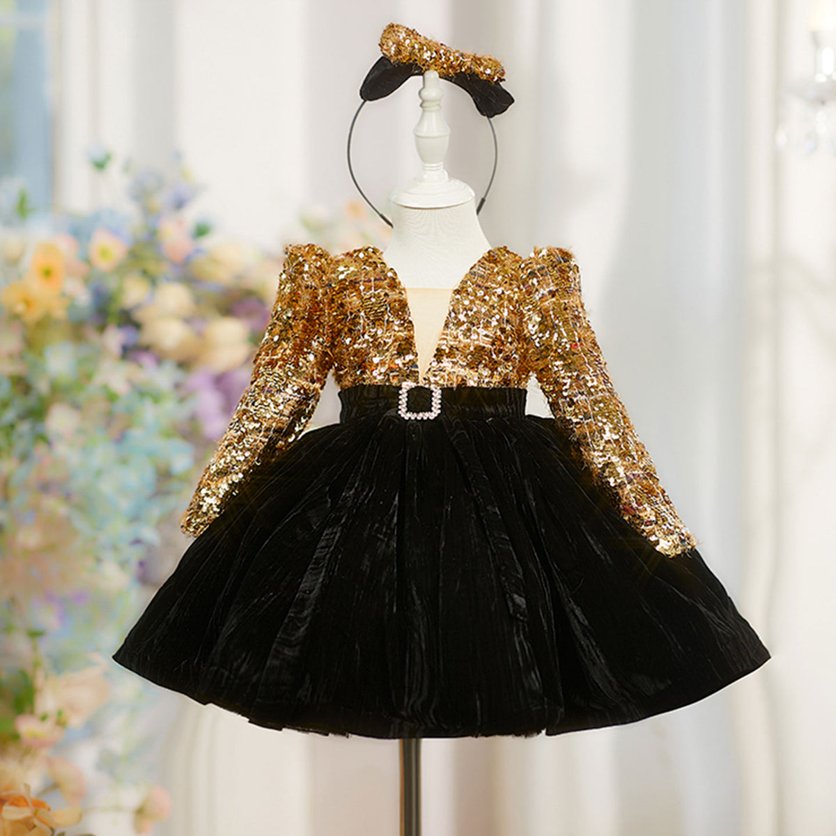 Luxury Gold Flower Girl Dress Kids Princess Birthday Gown D230