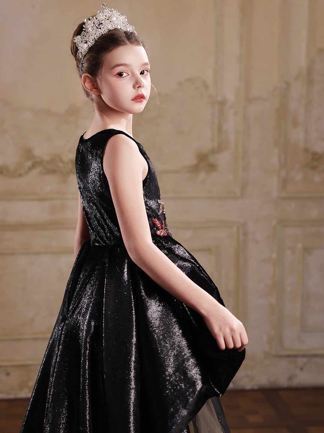 J126 black sequined embroidered flower girl dress 10