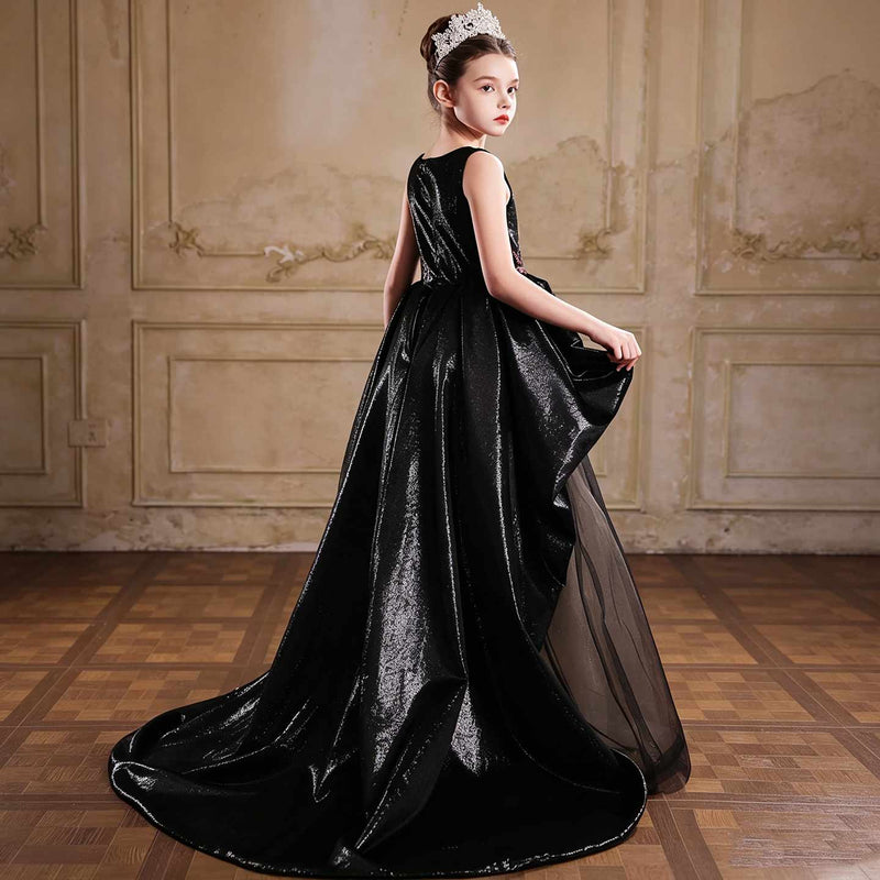 J126 black sequined embroidered flower girl dress 11
