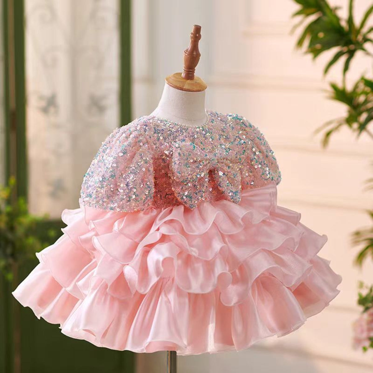 J453 sequin ruffle flower girl dress