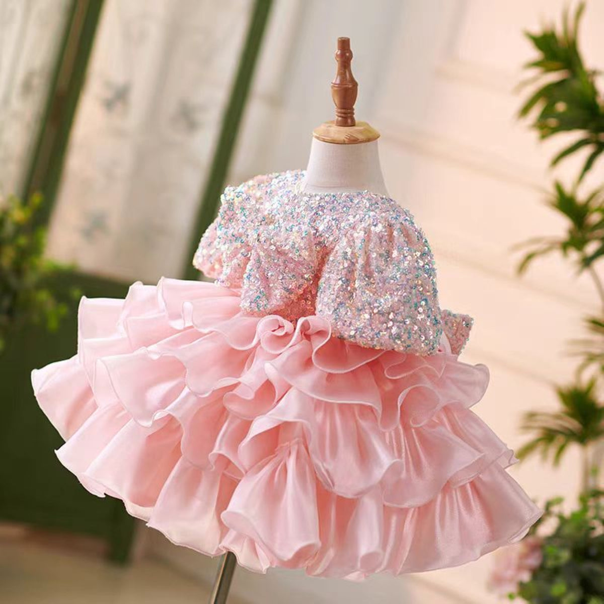 J453 sequin ruffle flower girl dress