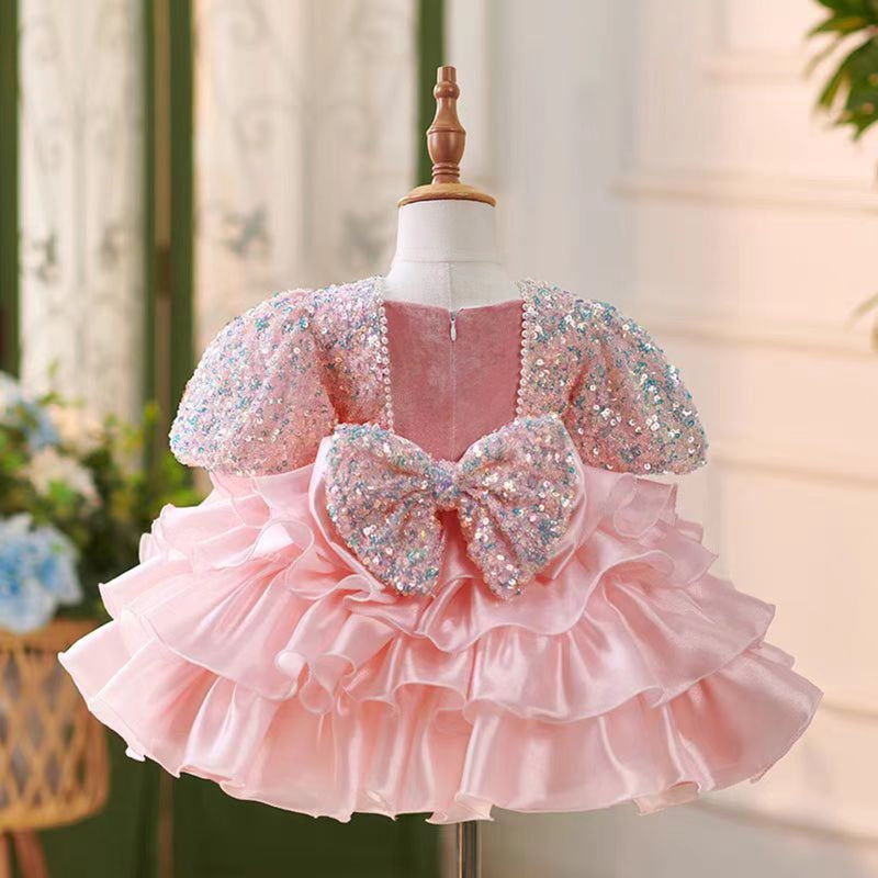 J453 sequin ruffle flower girl dress